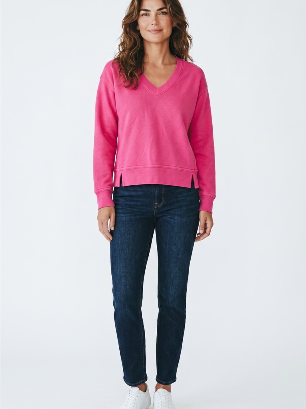 Michael Stars Hot Pink V-Neck Sweatshirt